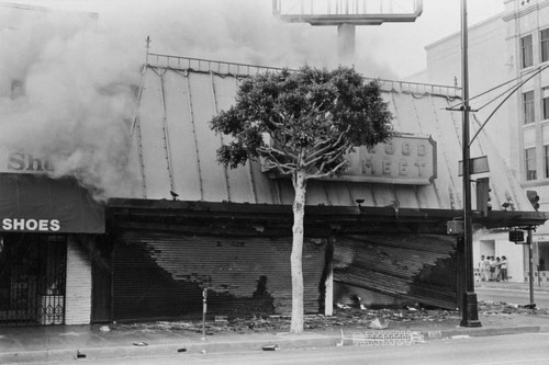 Building burning during 1992 L.A. riots