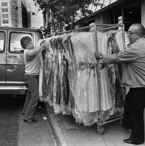 Delivering a large rack of clothes to Garment District store