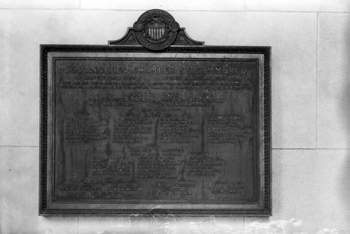 Dedication plaque, L.A. Chamber of Commerce