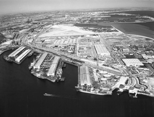 Los Angeles Harbor and Terminal Island, looking east