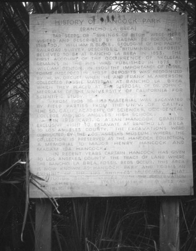 History of Hancock Park large sign at the La Brea Tar Pits