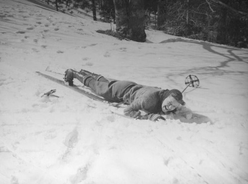 Big Pines Recreation Camp, fallen skier laughing