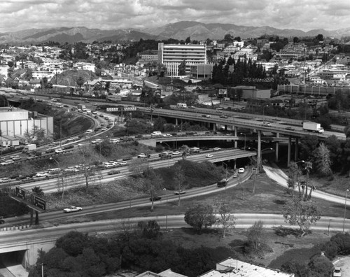 Aerial view of four-level interchange