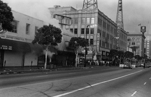 Building burning during 1992 L.A. riots