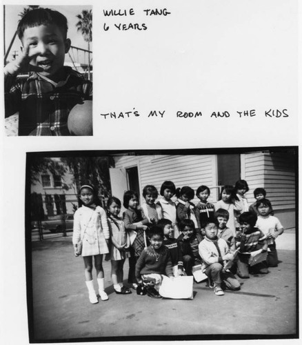 Chinese American boy and photo of classmates