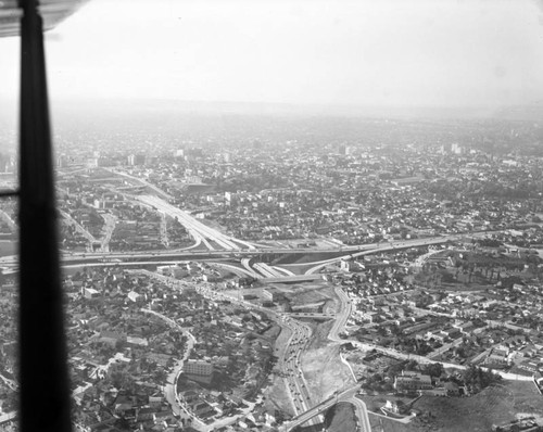 Four-level interchange, 101 and 110, looking west