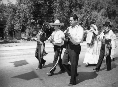 Musicians walking in a parade