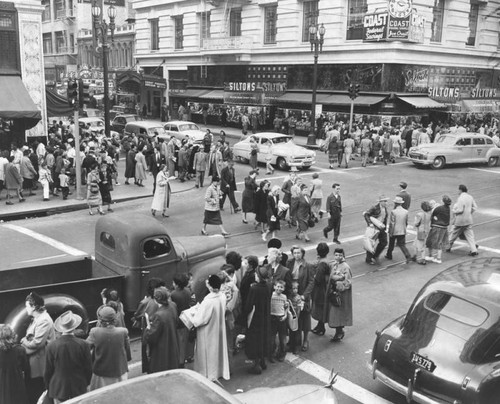 Crowds at Broadway and 8th Street