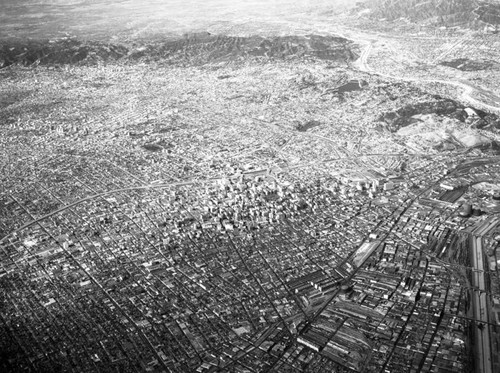 Aerial view of Los Angeles and surrounding vicinities, looking northwest