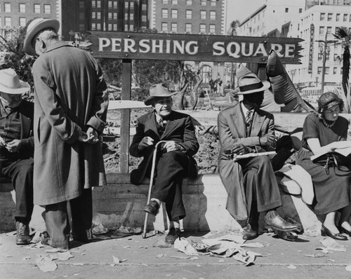 Oldtimers sitting in Pershing Square