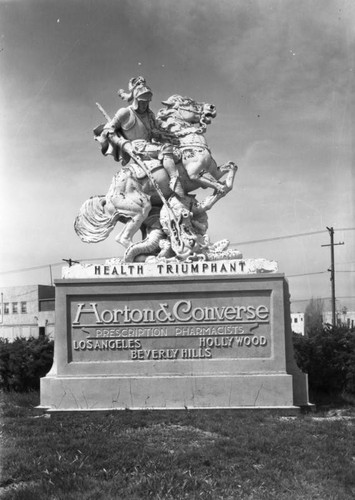 Statue advertising pharmacy