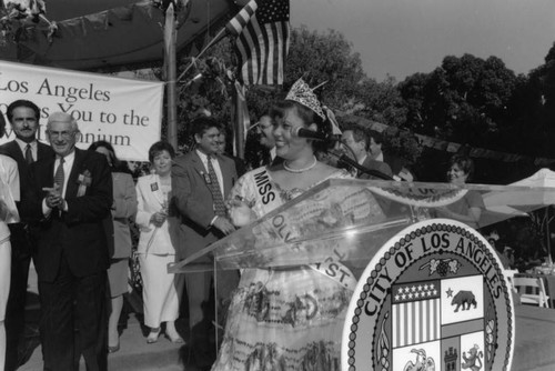 Miss Olvera Street makes a speech