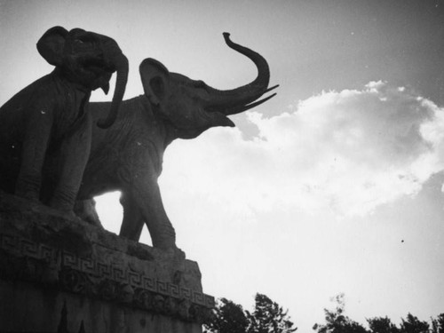 Elephant statues at the entrance to Zoopark