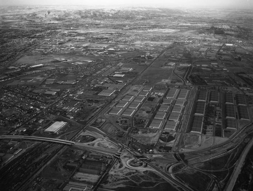 Aerial view of Central Manufacturing District, looking east