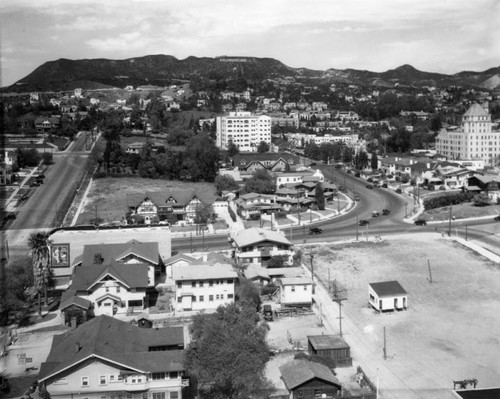 Homes and businesses with Hollywood sign