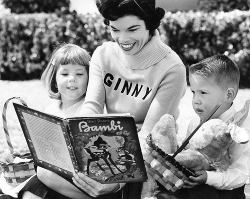 The Mickey Mouse Club's Ginny Tyler reads story to twins