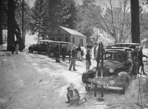 Big Pines Recreation Camp, skis, sleds and cars