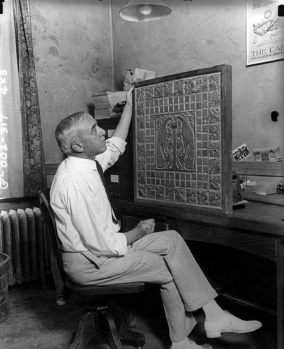 Ernest Batchelder with tile work