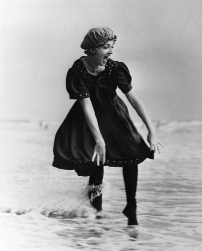 Young woman wearing old time bathing costume