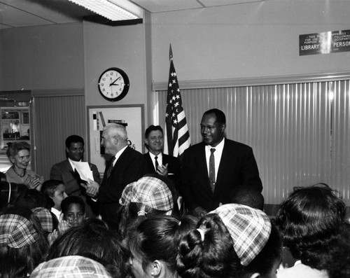 Tom Bradley visits local school library