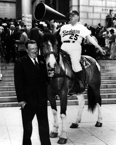 Walter O'Malley with mounted Dodger