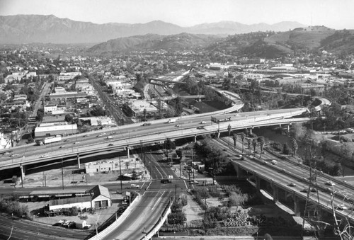 Aerial view of Pasadena and Golden State freeways