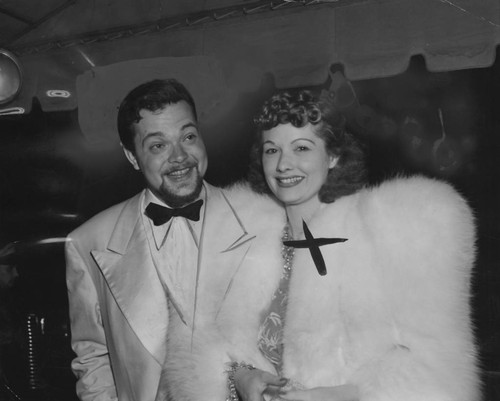 Orson Welles and Lucille Ball at film premiere