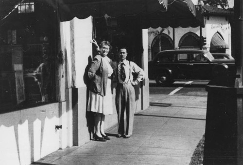 Alice and Edgar Lee in front of their gift shop, Pasadena