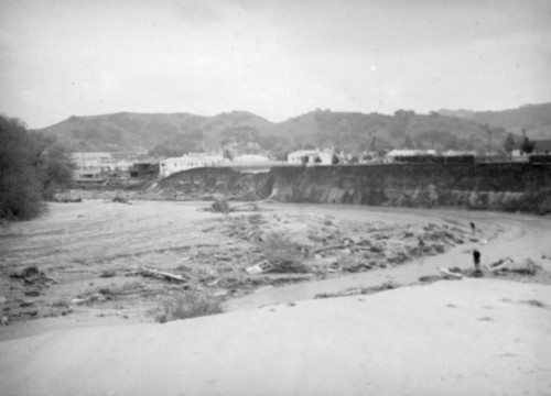 L.A. River flooding, view across the river in North Hollywood