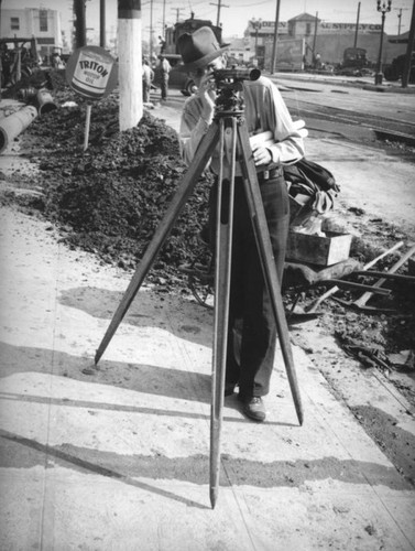 Surveyor on a PE Construction project on Santa Monica Boulevard near Highland