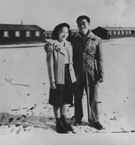 Japanese Americans at internment camp in winter