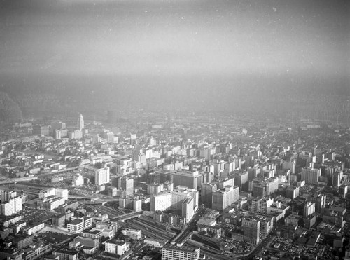 110 Harbor Freeway and Downtown Los Angeles, looking southeast