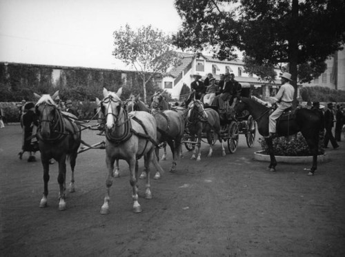 Team of horses pulling a carriage at the Los Angeles County Fair