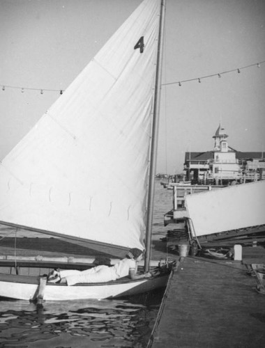 Sailboat docked at Balboa Beach