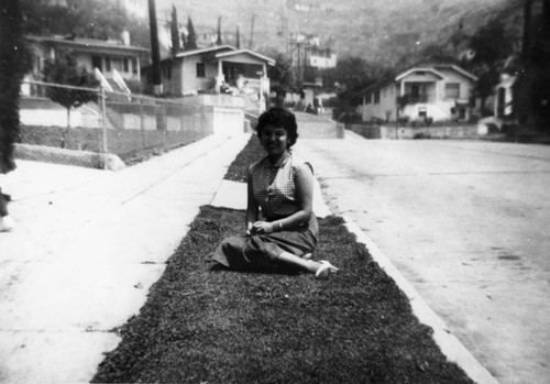 Mexican American woman on lawn