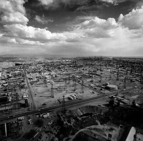 Aerial view of an oil field