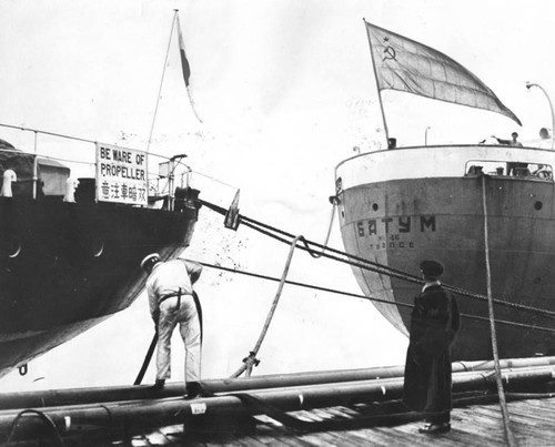 Russian and Japanese ships in Los Angeles Harbor