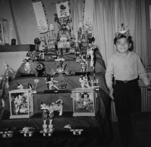 Japanese American boy at home on Boys Day