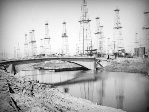 Natural banks of a Ballona Creek channel featuring the Venice Oil Field