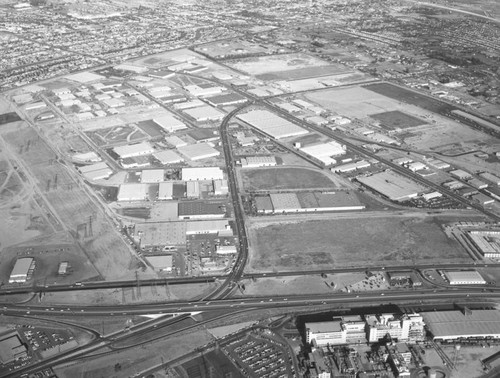 Aerial view of Vail Field and Central Manufacturing District, looking northeast