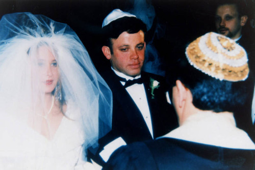 Bride and groom in temple