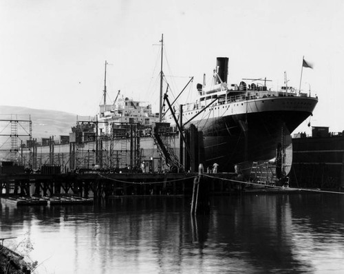 View of the S.S. Utacarbon in dry docks