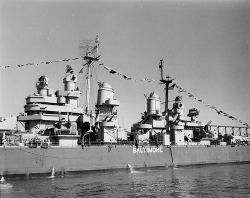 USS Baltimore at Navy Day celebration, 1945