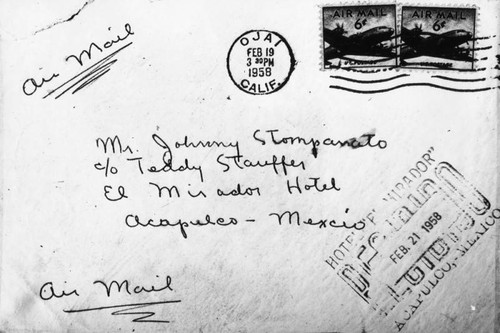 Envelope addressed to Johnny Stompanato