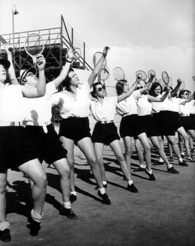 Tennis instruction at Long Beach Polytechnic High School