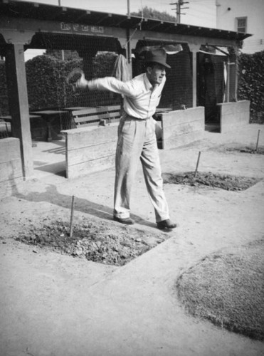 Pitching horseshoes in Exposition Park