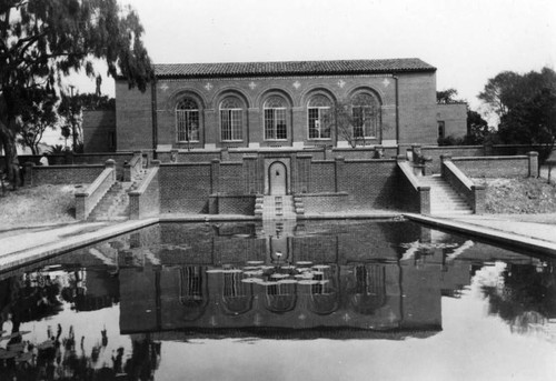 View of lily pond, Felipe de Neve Branch Library