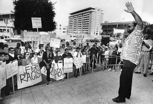 Demonstrators rally outside LBPD