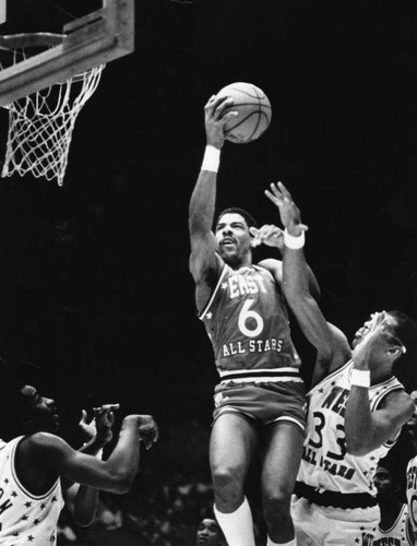 Dr. J scores over Kareem