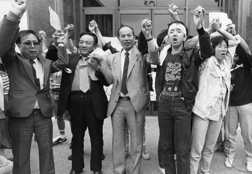 Students and members of the Chinese community protest